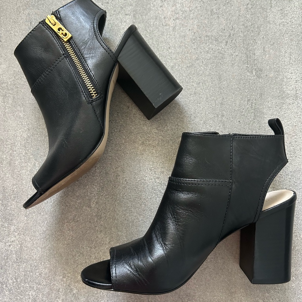 Cole Haan Black Leather Open Toe Ankle Boots